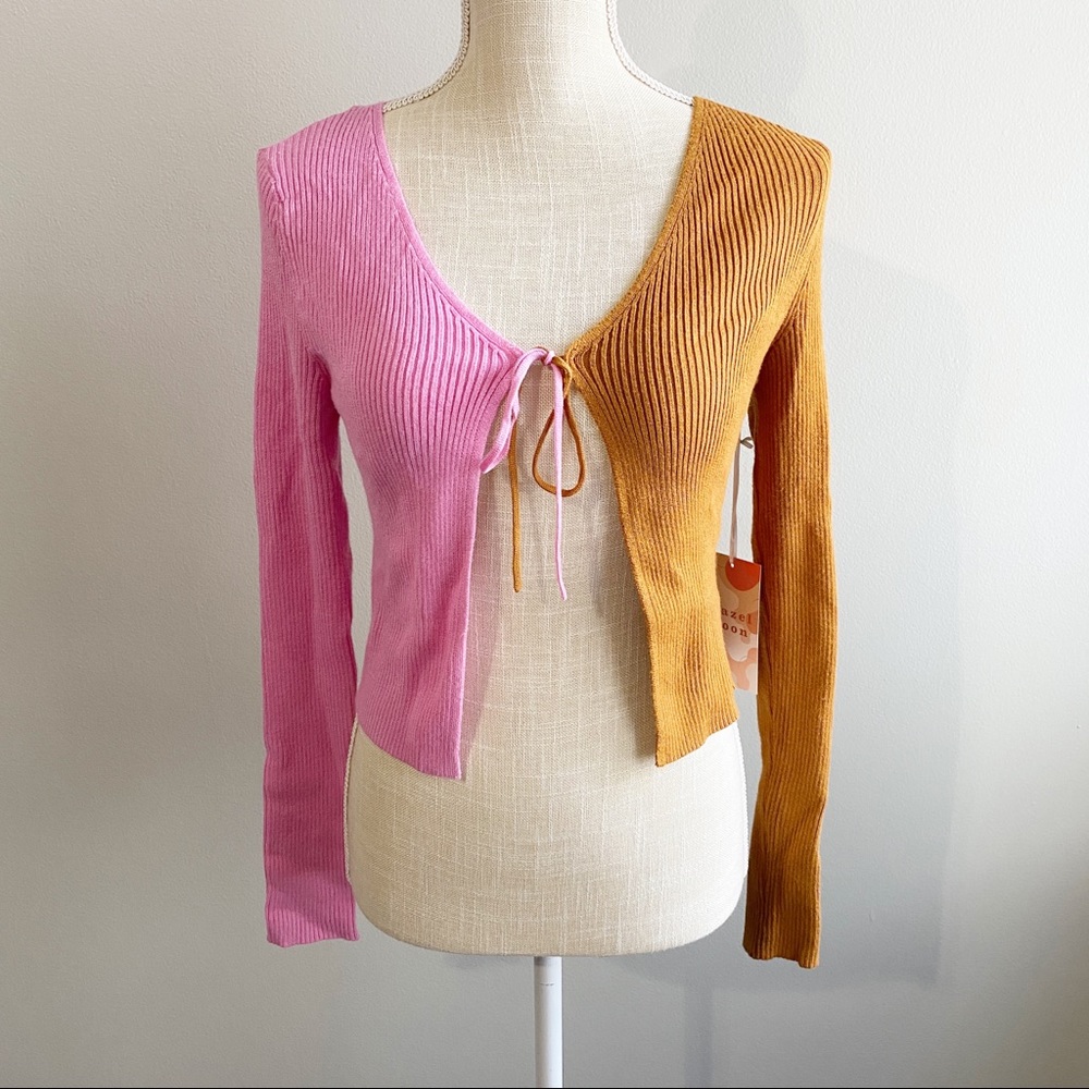 Hazel Moon Color Block Front-Tie Cardigan